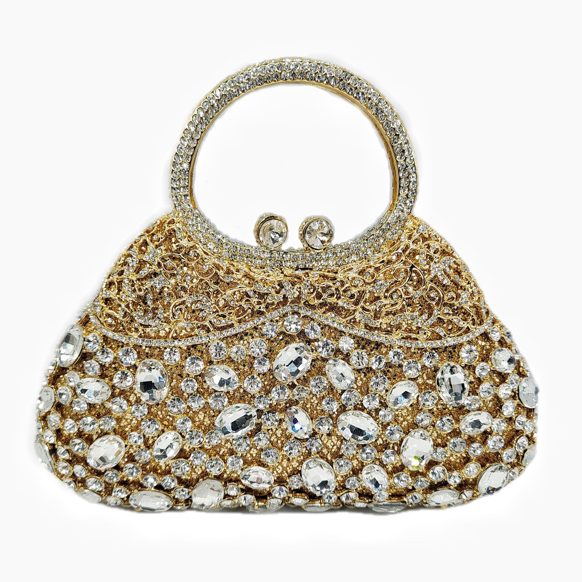Túi clutch nữ đính kim cương hình oval pha lê dạ hội — Nền vàng kim cương trắng, Đế Vàng Kim Cương, Màu bạc, Cá tính đặt làm