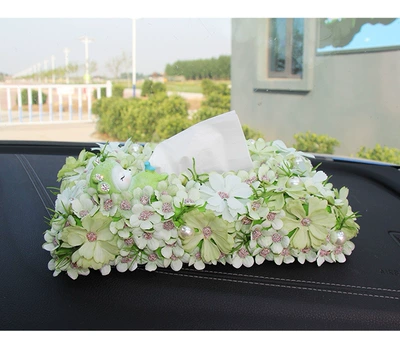 Car tissue box/set Car Decoration Fashion Ornaments Paper - green-large-flower-style
