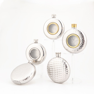 5 oz round stainless steel hip flask with glass decoration men and women fashion wine portable hip flask in stock