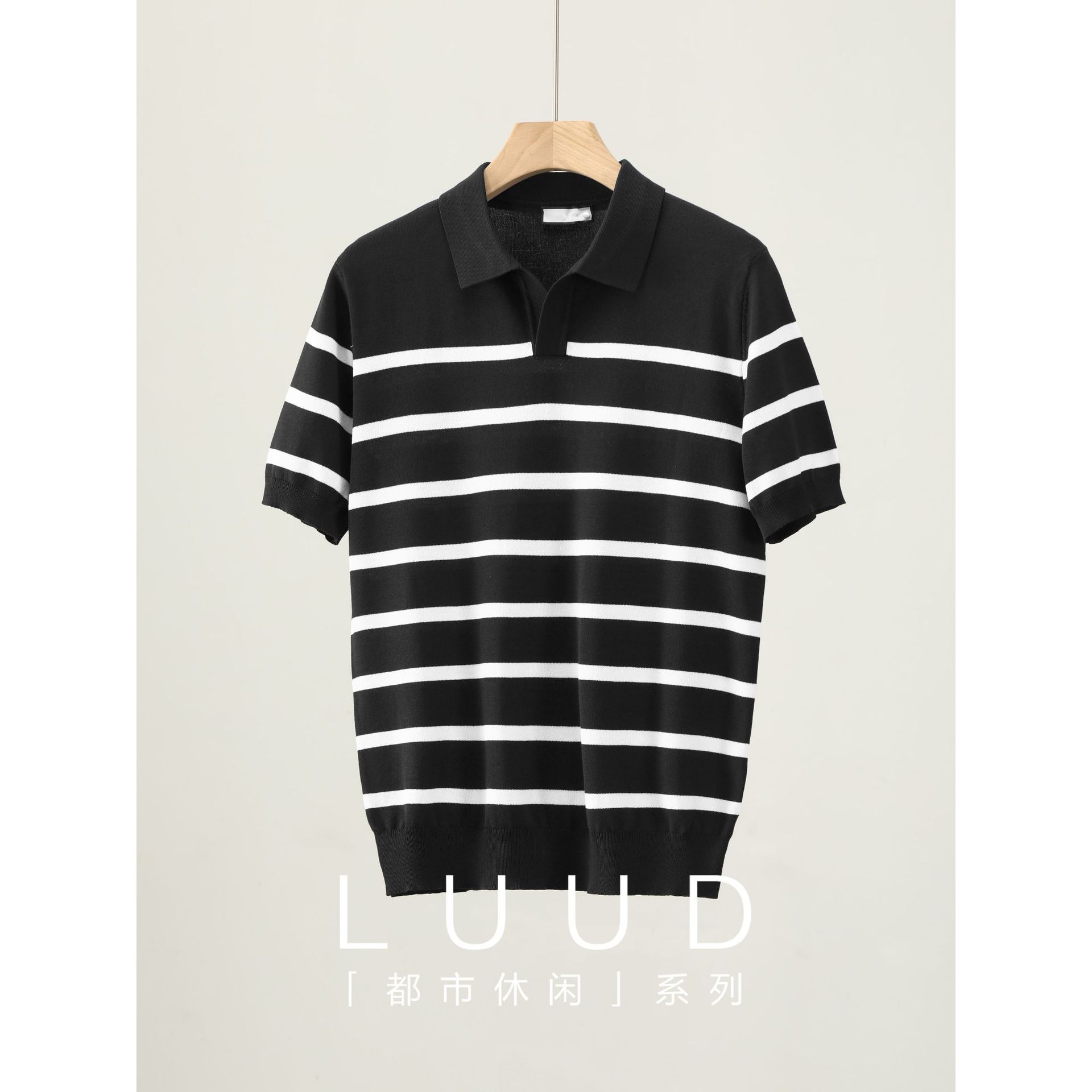 Polo camiseta de punto camiseta de manga corta camiseta de hombre cuello en V gaviota cuello rayas viejas líneas de viento de verano fábrica transfronteriza mayorista
