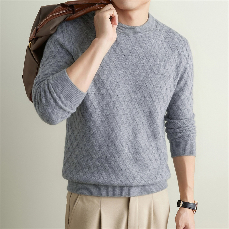 2026 winter new men's round neck casual warm loose men's wool sweater warm base layer men's top