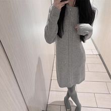 灰色针织毛衣连衣裙子女秋冬2025新款法式气质高级感内搭打底长裙