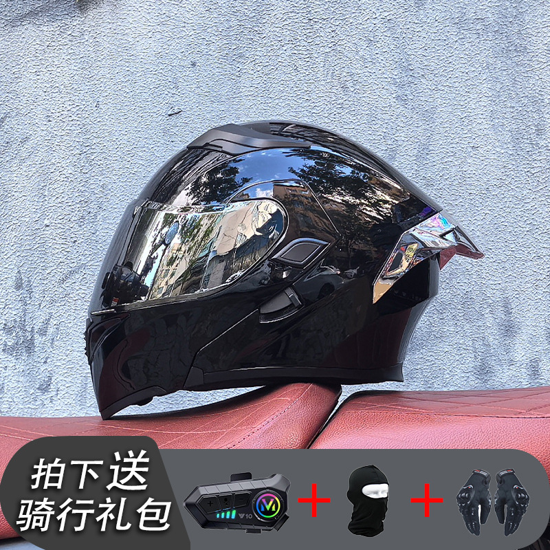ORZ Casco de carreras Casco de doble lente totalmente cubierto para hombre Casco completo Four Seasons Travel Rally Casco completo Personalidad Bluetooth