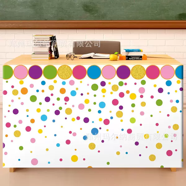 Cross-Border Hot-Selling Irregular-Shaped Colorful Confetti Polka Dot Table Skirt for Back-To-School Season Party School Bookshelf Cabinet Decoration