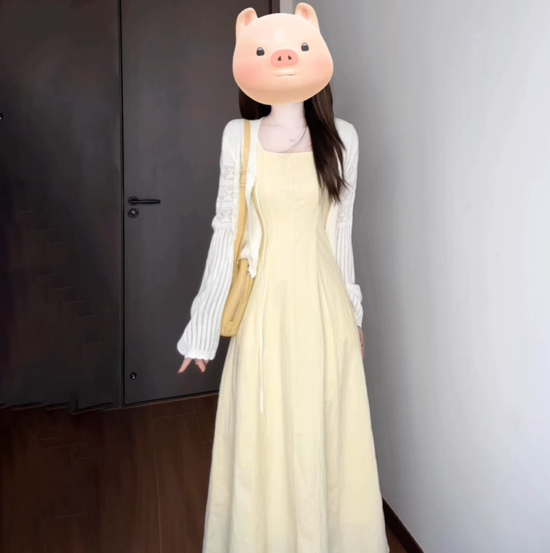 White Birthday Long Dress for Women, Spring Coat Inner Wear, Waist-Cinching, Slimming, Sleeveless, High-End, Elegant Spaghetti Strap Dress