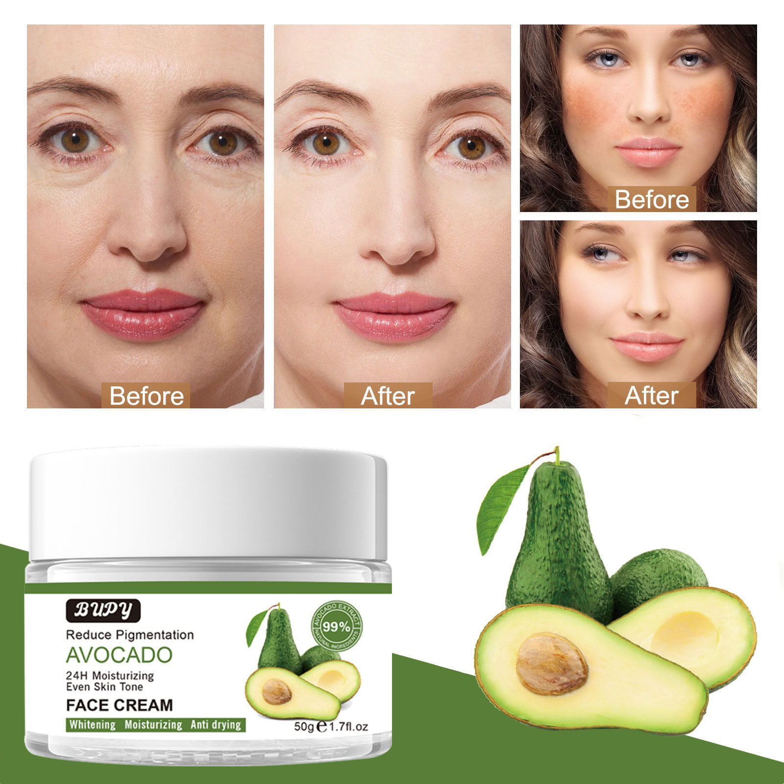 moisturizes, BUPY avocado fades fine lines, prevents aging, softens skin, tightens, moisturizes essence face c_voghion.com