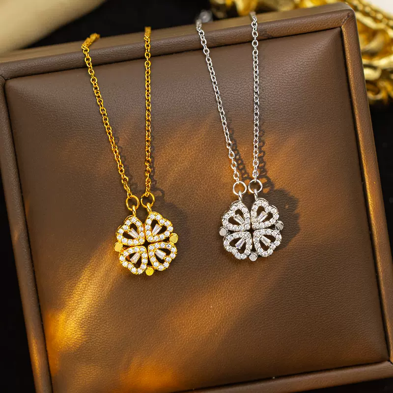 【铜镶锆】一款多戴满钻爱心四叶草项链女设计高级轻奢锁骨链饰品