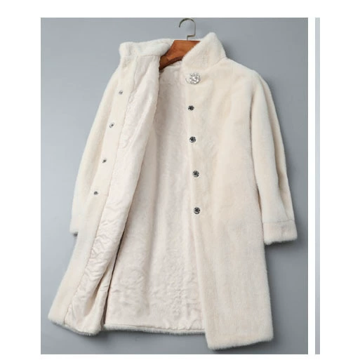 Новинка 2024, женское белое утолщенное пальто из искусственной норки с воротником-стойкой, зимнее темпераментное пальто средней длины из искусственного меха для женщин