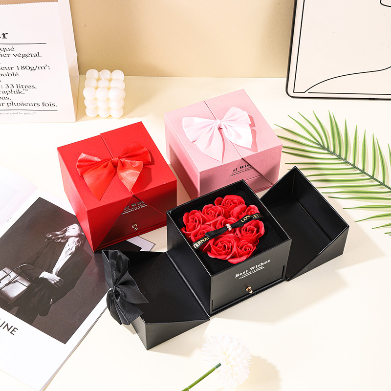 Caja de joyería de doble abertura de arco magnético cajón 9 flores caja de joyería de collar de Navidad caja de anillos transfronterizos