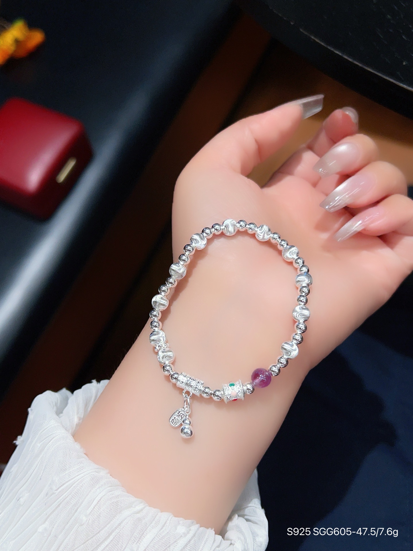 S925 pulsera de mariposa de amatista de plata esterlina joyería de plata femenina con cuentas diseño de nicho pulsera de cristal rosa regalo para novia