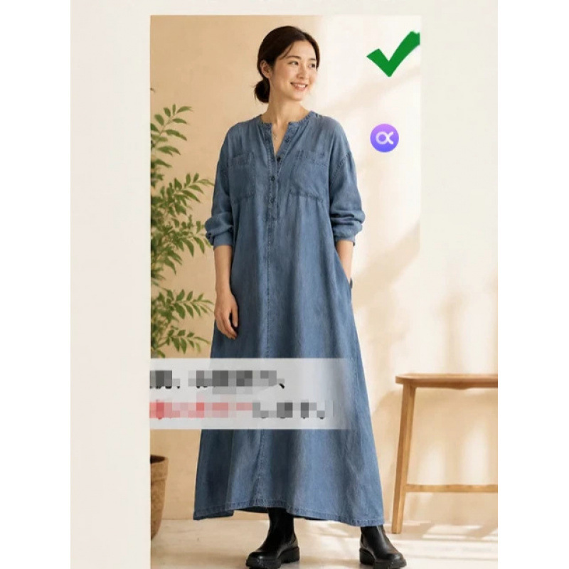 Polo Collar Stand-Up Collar Mid-Length Denim Skirt for Women Spring New Retro Plus Size Amazon Dress Polo Collar Stand-Up Collar Mid-Length Denim Skirt for Women Spring New Retro Plus Size Amazon Dress