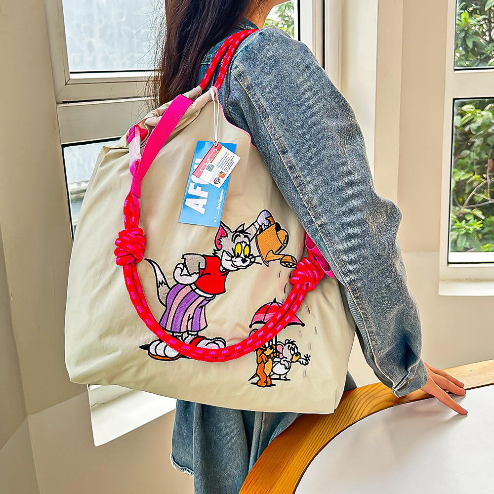 猫和老鼠授权正版刺绣购物袋女时尚环保休闲卡通手提旅行单肩包包
