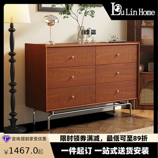 Medieval Style Solid Wood Six-Drawer Cabinet for Home Bedroom Bedside Storage Cabinet French Living Room Wall-Mounted Metal Foot Cabinet