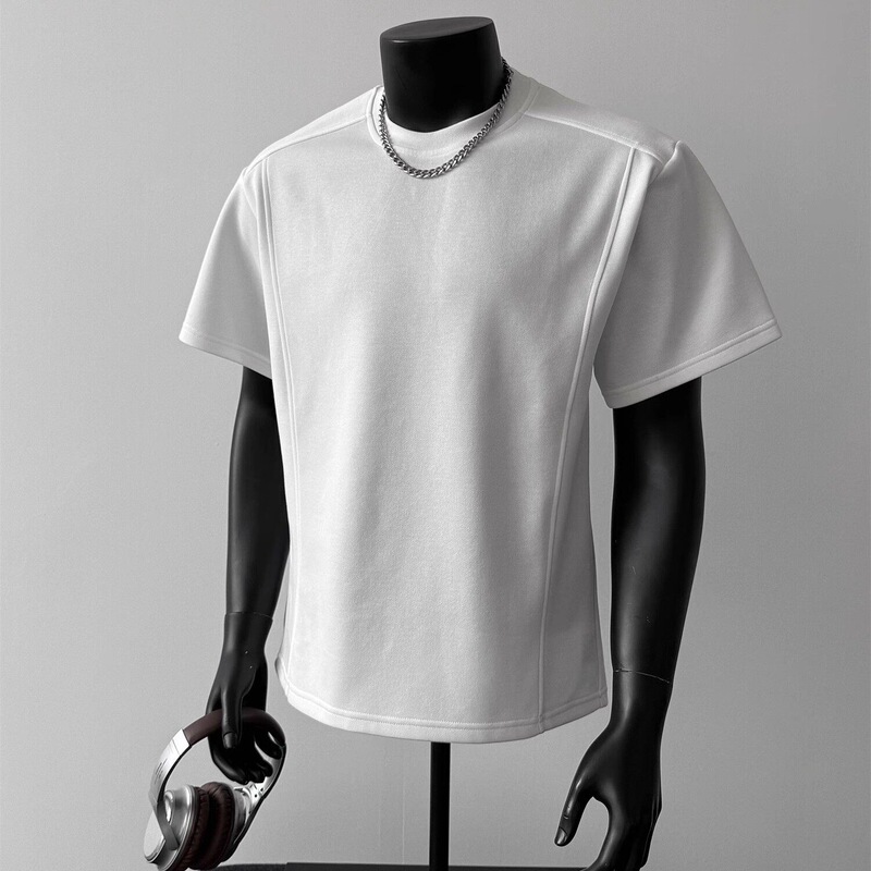 2026 Summer New Style Light Luxury Cool Men's Fashion Straight Shoulder High-End Short-Sleeve T-Shirt Men's Patchwork Round Neck Top 2026 Summer New Style Light Luxury Cool Men's Fashion Straight Shoulder High-End Short-Sleeve T-Shirt Men's Patchwork Round Neck Top