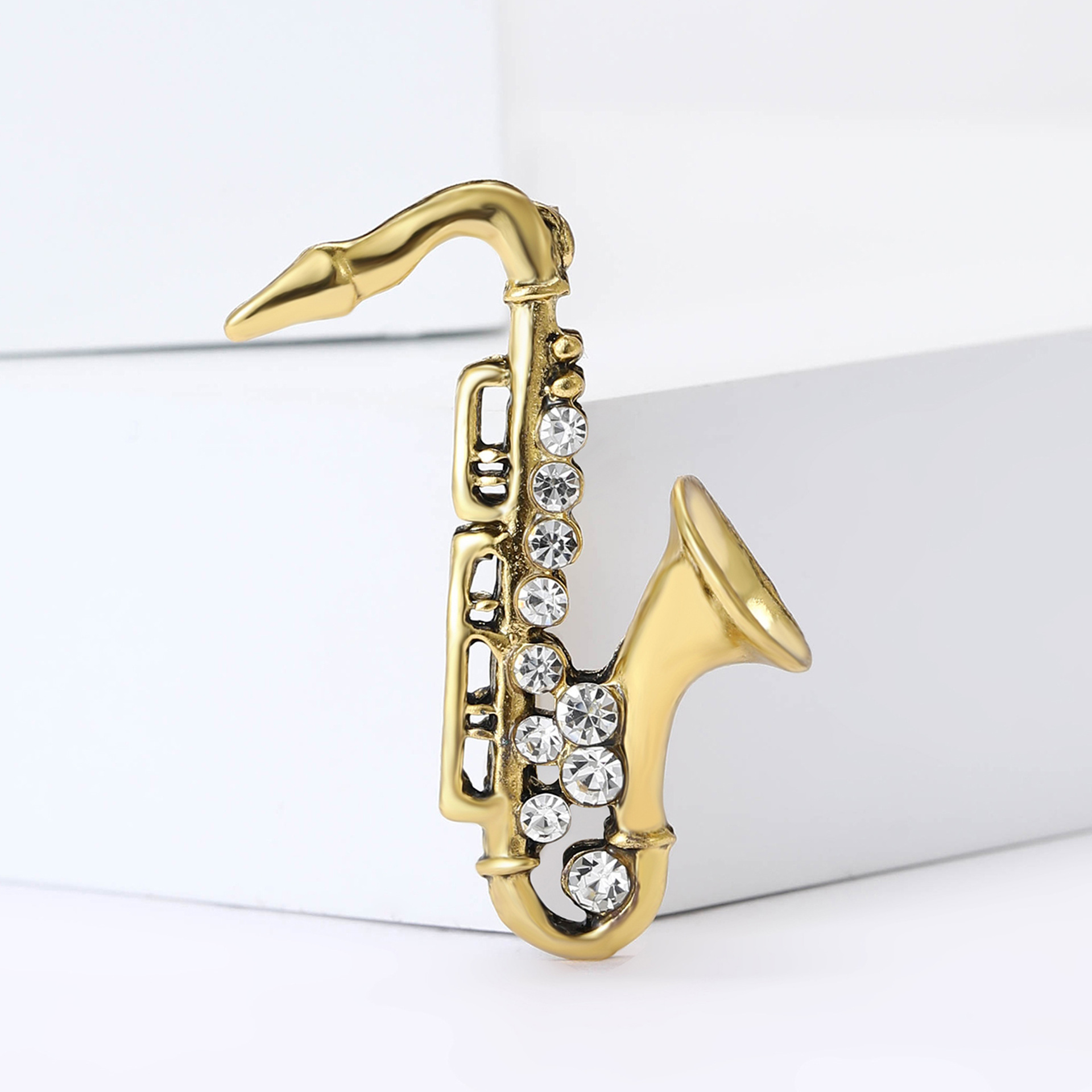 Fashion Joker Alloy Enamel Rhinestone Saxophone Brooch Niche Joker Men's and Women's Clothing Corsage Jewelry Pin
