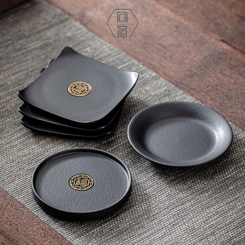 Creative Coarse Ceramic Tea Coasters in Black Terracotta — Heat-Resistant Tea Cup Holders for Home Use, Wholesale Kung Fu Tea Set & Tea Ceremony Accessories
