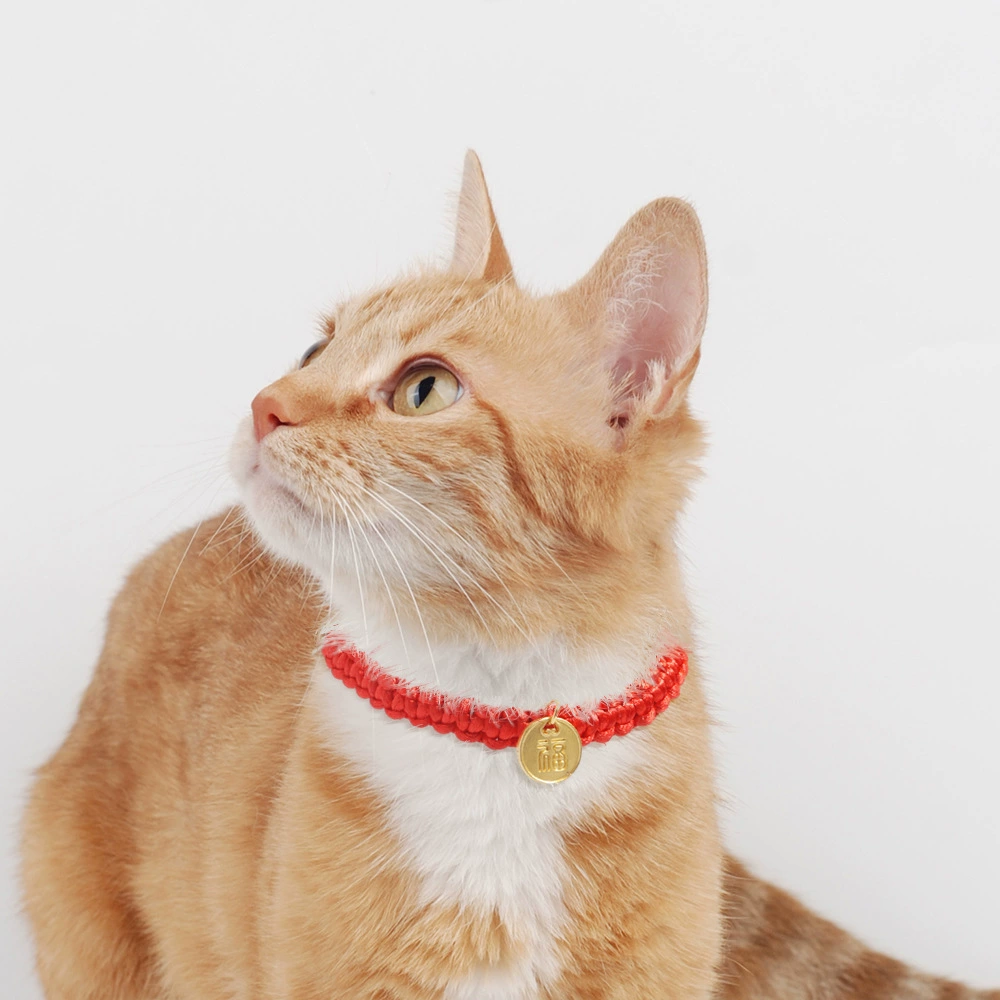 Новогодняя красная веревка плетет регулируемый ошейник для домашних животных