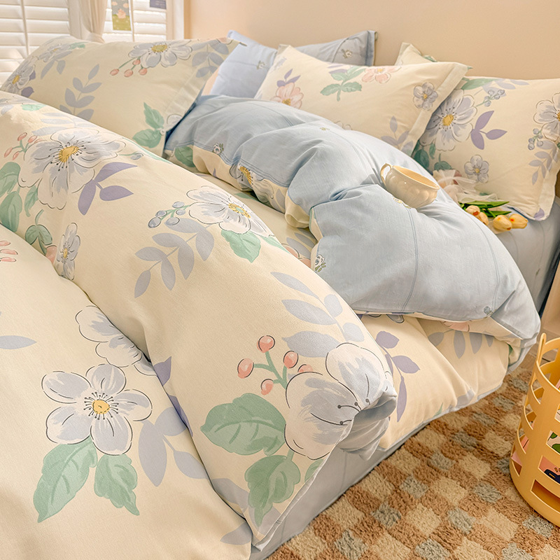 Cama de algodón de cuatro piezas, algodón puro 2025, nueva sábanas domésticas, cama de cama de dormitorio de cuatro estaciones, tres