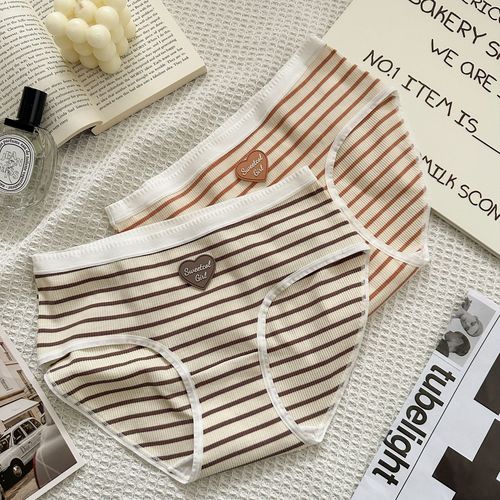 Pure cotton striped C427 American sweetheart 5a pure cotton girl underwear skin-friendly hip-covering mid-waist briefs