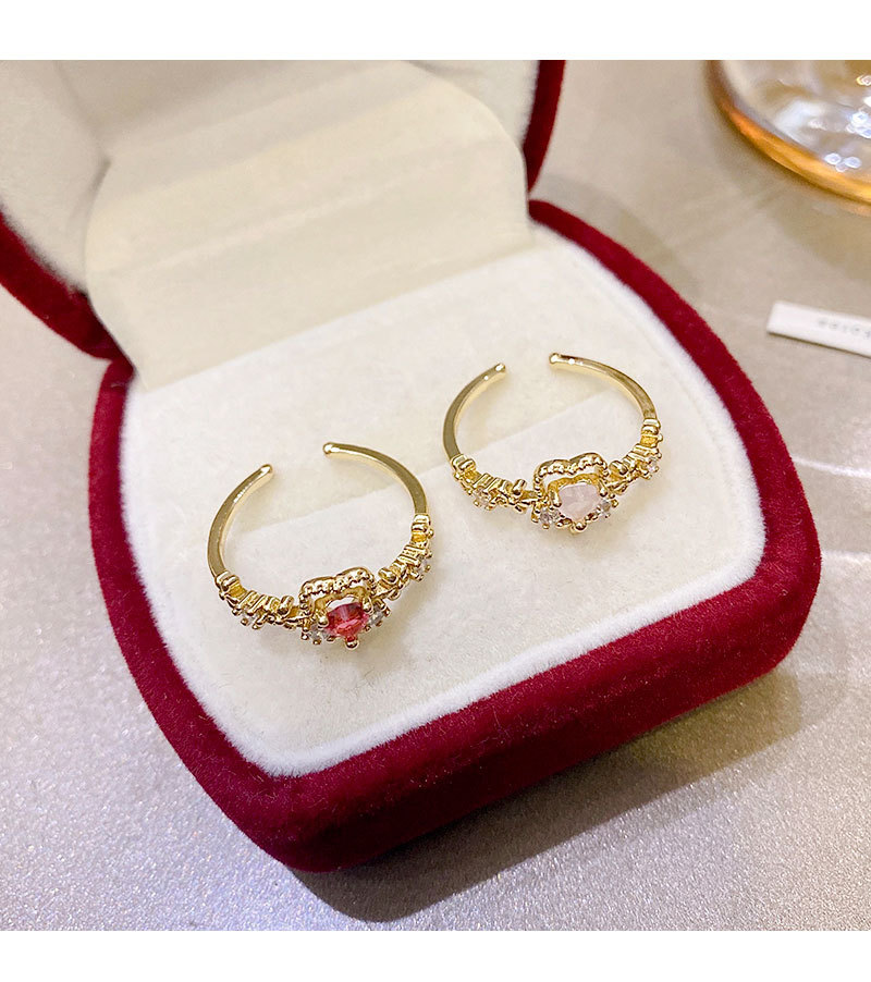 Fashion Heart Shape Copper Plating Inlay Zircon Open Ring 1 Piece