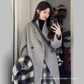 灰色毛呢外套女2024年新款秋冬装韩系小个子感中长款呢子大衣