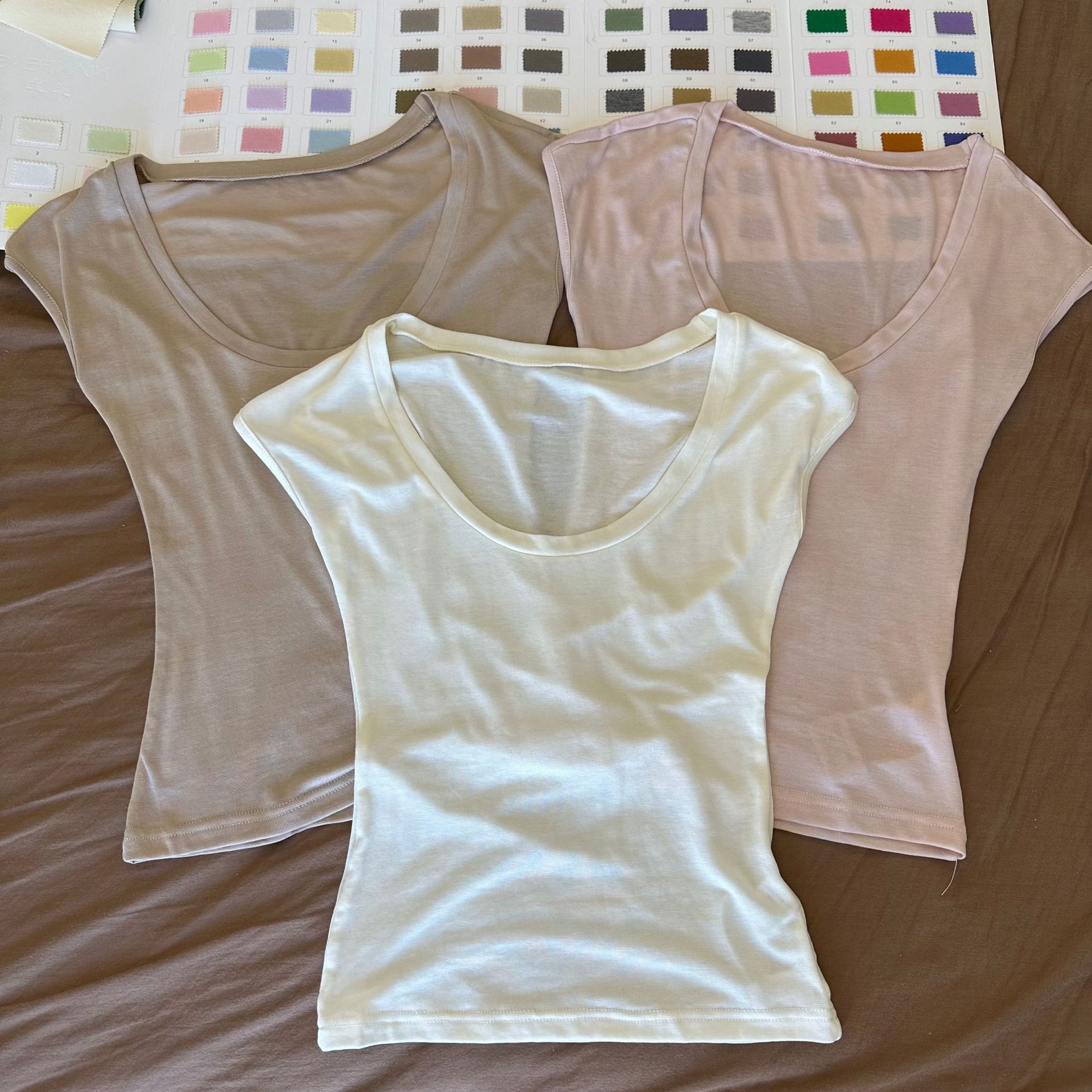 409 # Tencel Thin and Pure Desire Large Square Collar Short-Sleeved T-Shirt for Women