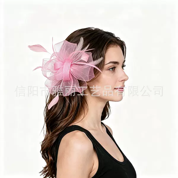 European and American handmade bridal bow mesh hair accessories, prom and banquet mesh feather headpieces, head flower decorations wholesale