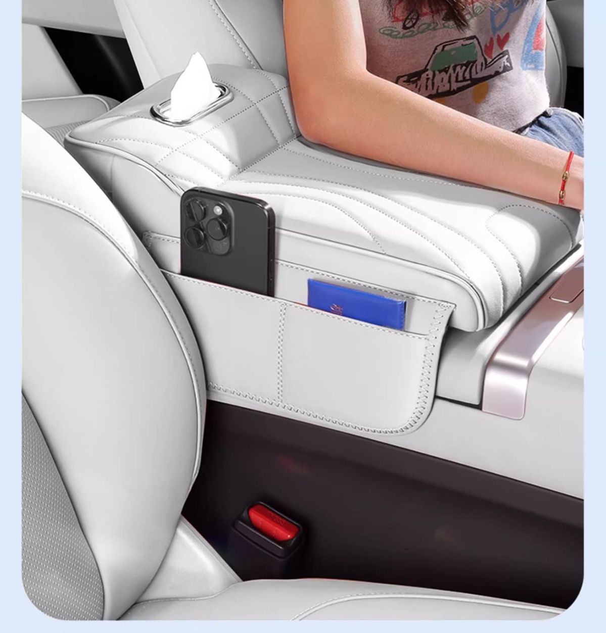 2025 New Car Armrest Box Booster Pad Protective Cover Double Cup Holder High-End Leather Car Tissue Box