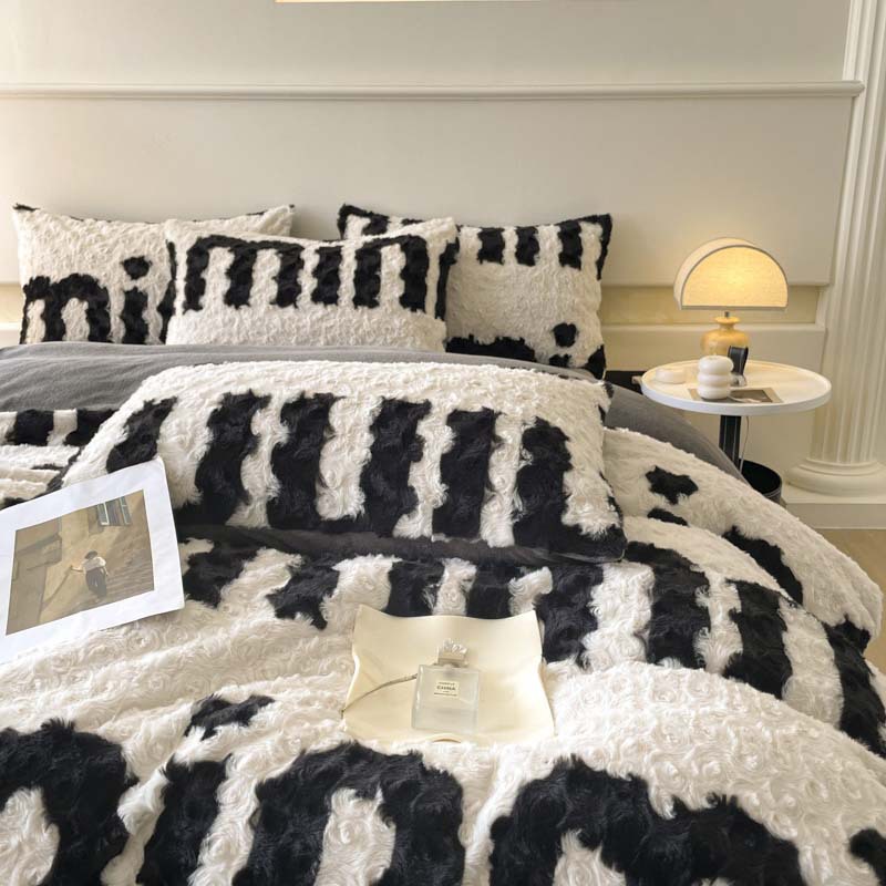 class a rose dopamine four-piece set heavy weight dehaired angora milk fiber fashion thickened warm autumn and winter new bedding 4