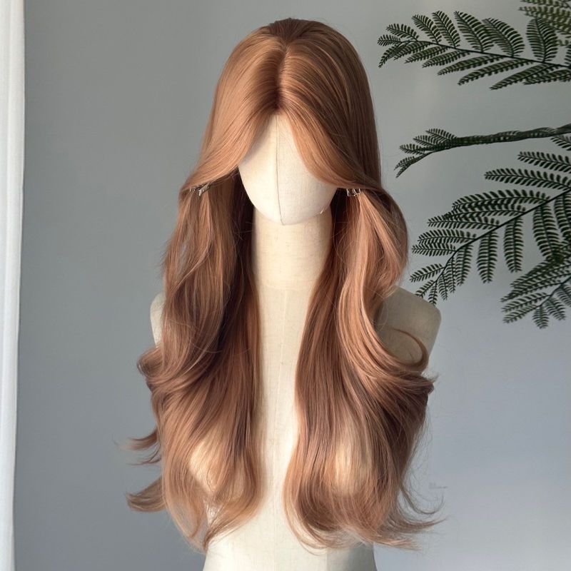 [Champagne Gold] Yimeng Long Curly Hair, High-End, Big Wave Artificial Hair, Natural and Light, Full Wig, Full Headgear