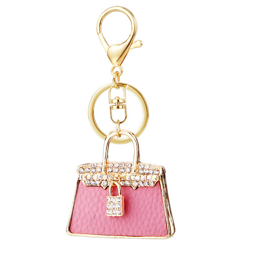 Diamond-encrusted leather small shoulder bag car keychain for women Korean fashion creative bag pendant metal key chain ring gift