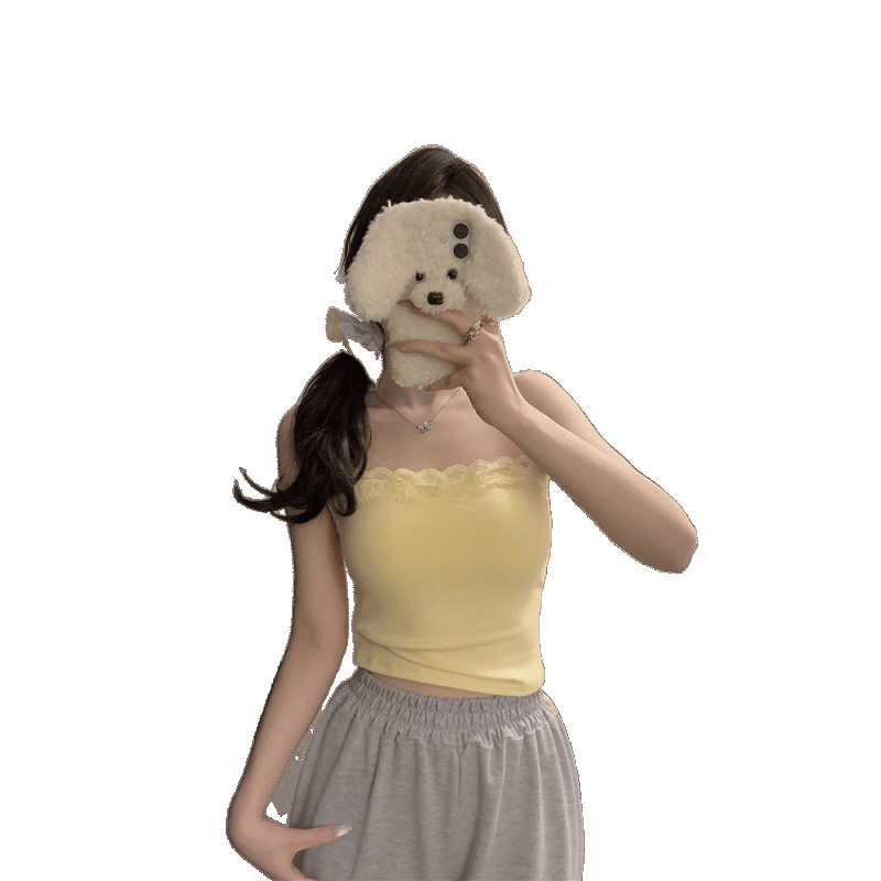 Chaleco de encaje pequeño para mujeres de verano nuevo puro para cubrir el pecho amarillo con cojín de pecho hermoso para usar en la espalda...
