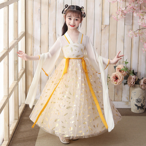 yellow Hanfu fairy dresses for girls children Chinese ancient folk costumes Chinese fairy Ru skirt outfit hanfu children dress