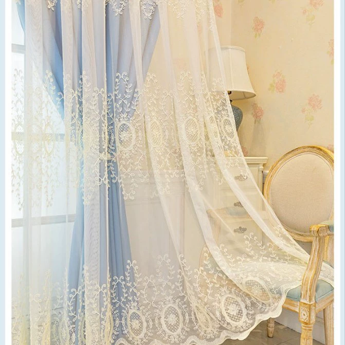 Shaoxing Keqiao простой европейский вышитый yarn интегрированныеFinished living room and bedroom large floating embroidery curtains