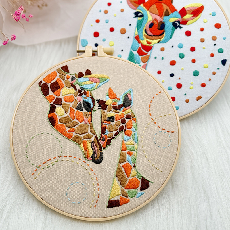 Nueva girafa encantadora dibujos animados colgar pintura Ludiy bordado material artesanal bolsa colgar pintura de la sala de estar para niños colgar pintura creativa