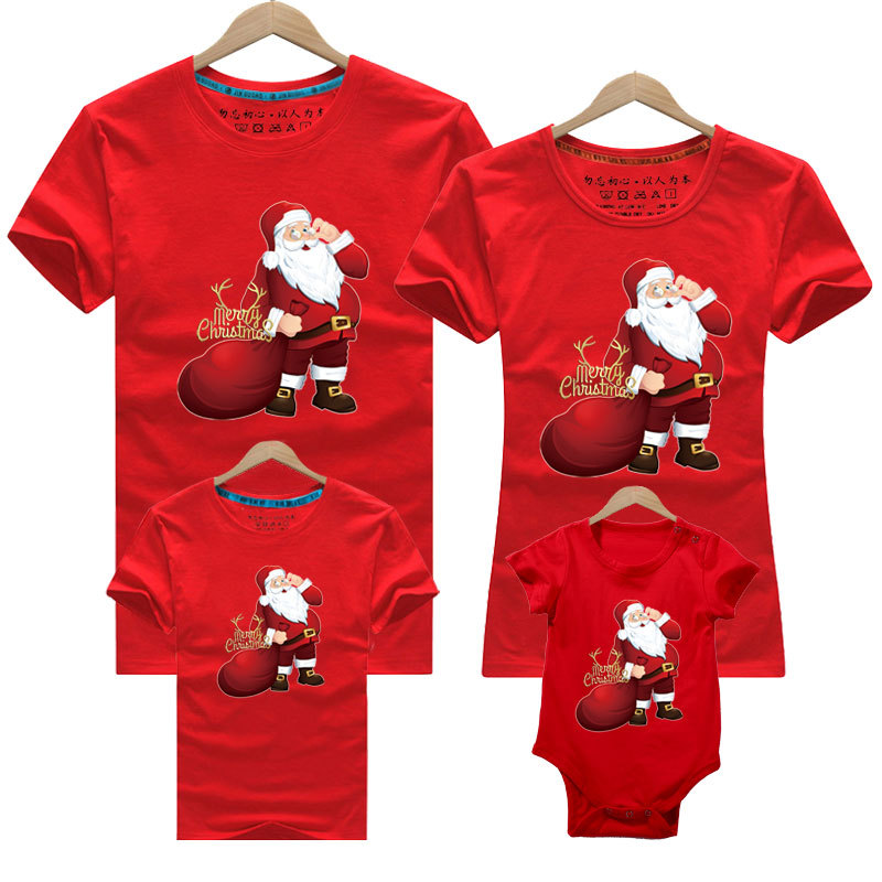 Año nuevo transfronterizo Navidad nuevo auto-producido y auto-vendido refinado algodón padre-hijo venta rápida ropa para niños manga corta cuello redondo Camiseta al por mayor familia