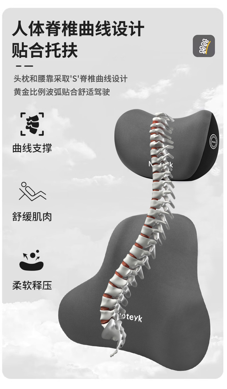 Memory Foam Car Headrest and Lumbar Support Set, Neck Pillow, Car Lumbar Support Cushion, Long-Distance Driving Lumbar Cushion Wholesale
