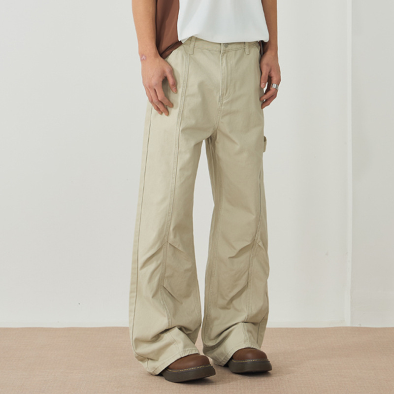 xxbro men's# spring new American high street pure cotton apricot all-match casual overalls men's loose micro-pants