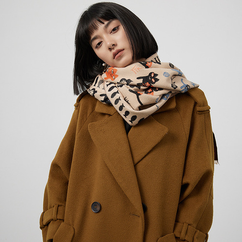 New Autumn and Winter Women's Cute Animal Cat Large Shawl Imitation Cashmere Thickened Warm Korean Style Versatile Scarf to Keep Out the Cold