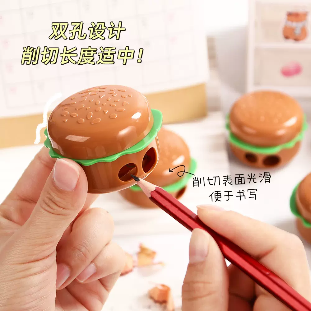 创意仿真汉堡包造型卷笔刀双孔卡通手动削笔器小学生专用奖品文具