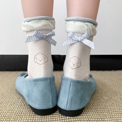 かかとの蝶結びの中筒の積み重ねの靴下の子供の春夏の薄い金の暗い紋様の子犬の韓系のins風の2層のレースの靴下
