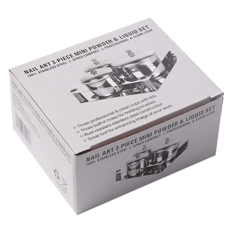 Nueva manicura transfronteriza Taza de acero inoxidable de 3 piezas Taza de líquido de acero inoxidable Copa de cristal Taza de desinfección