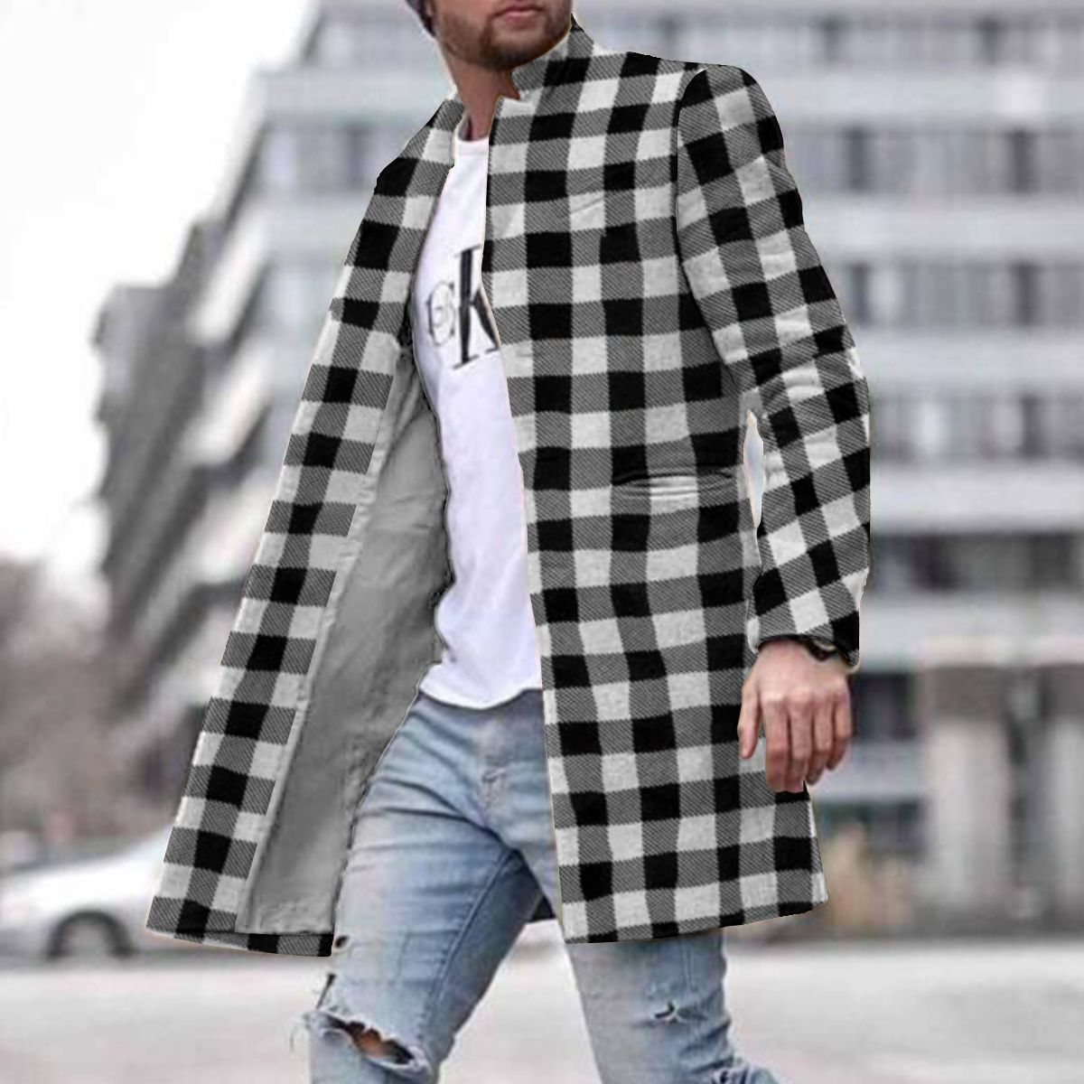 2024 europeo y americano de comercio exterior de otoño e invierno de los nuevos hombres de lana collar medio-longitud de la capa de bolsillo casual moda caliente