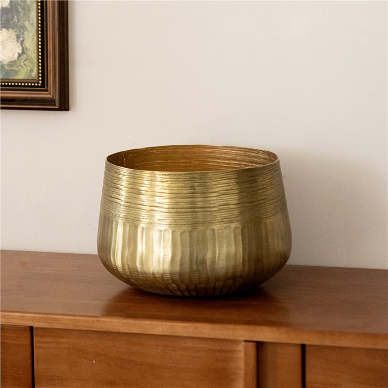 Maceta Martillada Metálica de Metal Semiartesanal para Flores y Decoración del Hogar