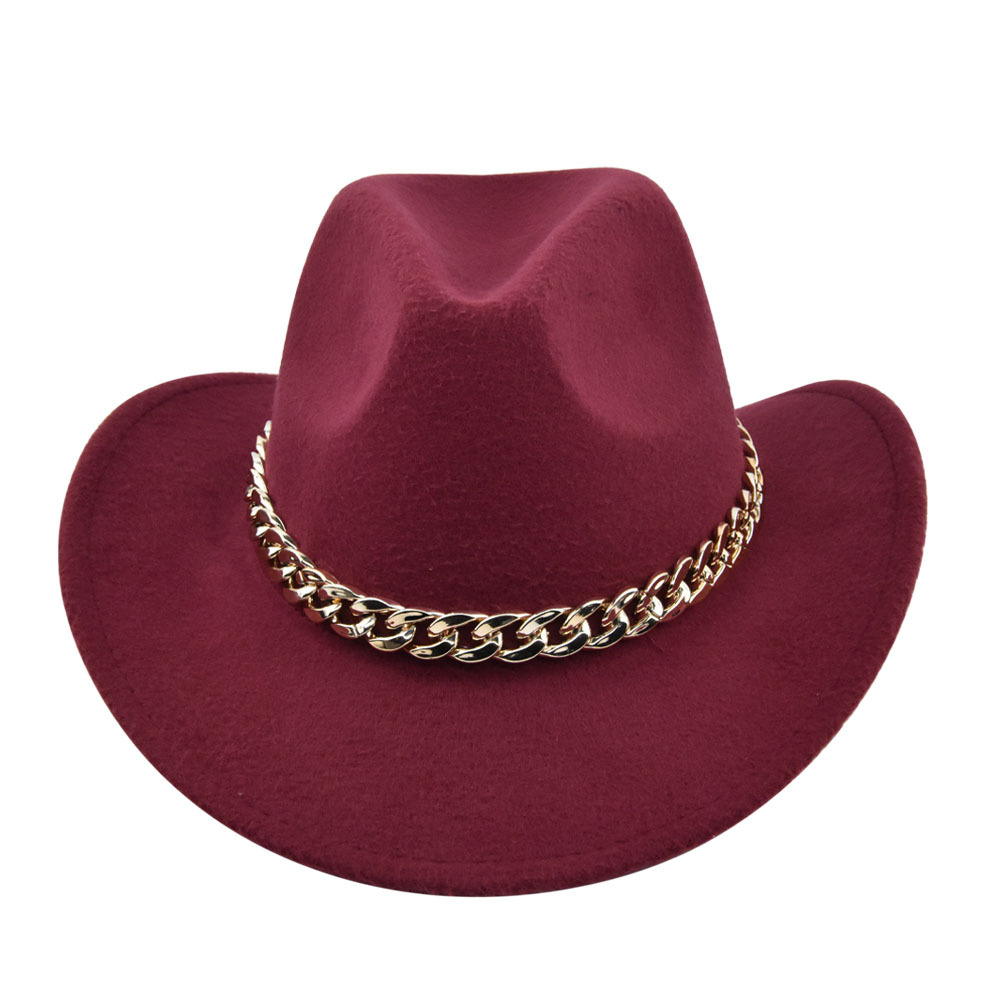 Cowboy jazz gold-plated chain woolen top felt sheep hat, cowboy hat_voghion.com
