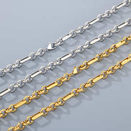 跨境时尚O字链百搭手链 欧美创意3:1斜纹O字链钛钢男士项链套装