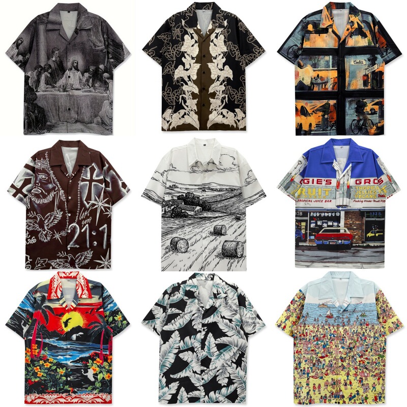 Vintage Cuban Collar Floral Shirt for Men and Women, Loose Hong Kong Style Design, Couple Beach Short-Sleeved Shirt Vintage Cuban Collar Floral Shirt for Men and Women, Loose Hong Kong Style Design, Couple Beach Short-Sleeved Shirt