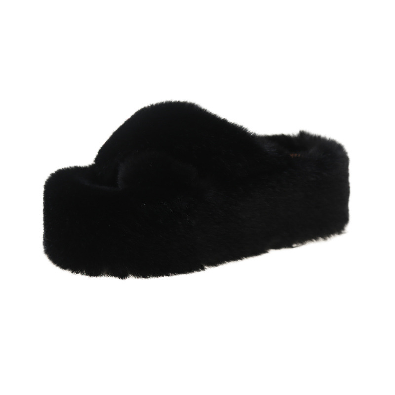Maomao slippers for women's outer wear 2023 new Korean version cross thick sole increased 7cm small autumn and winter cotton slippers_voghion.com