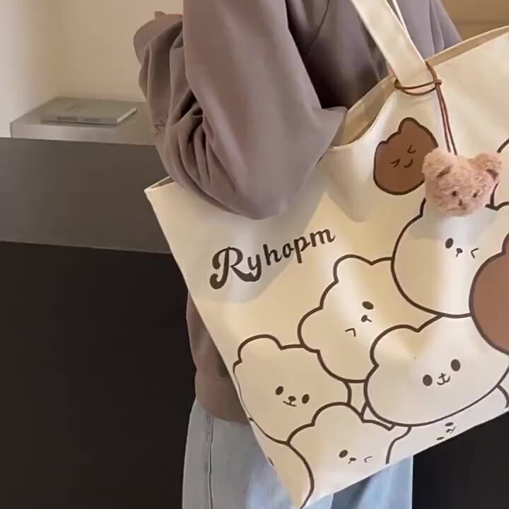 Zipper Tote Bag for Commuting, Japanese Cartoon Style, Large Capacity Student Bag, Versatile Canvas Bag, Handbag Zipper Tote Bag for Commuting, Japanese Cartoon Style, Large Capacity Student Bag, Versatile Canvas Bag, Handbag