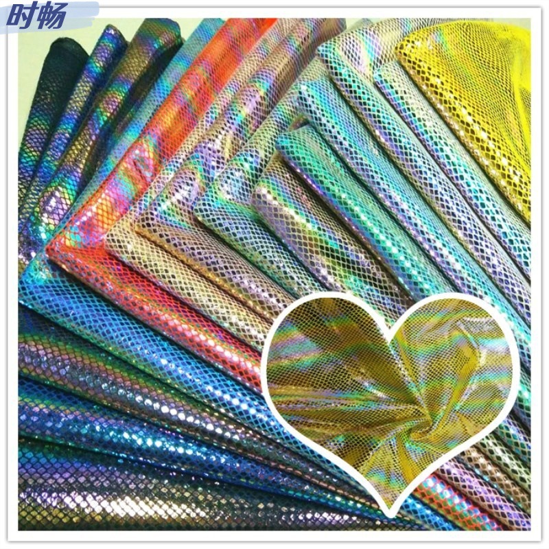 时畅 七彩条幻彩蛇纹仿皮面料 现货渐变彩虹麂皮绒面料 箱包鞋材